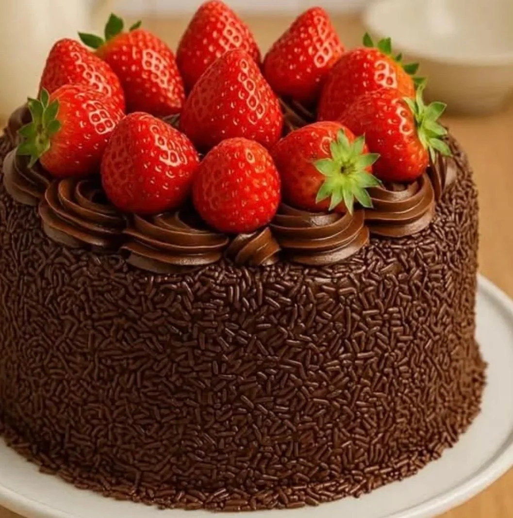 Bolo de chocolate artesanal com morangos